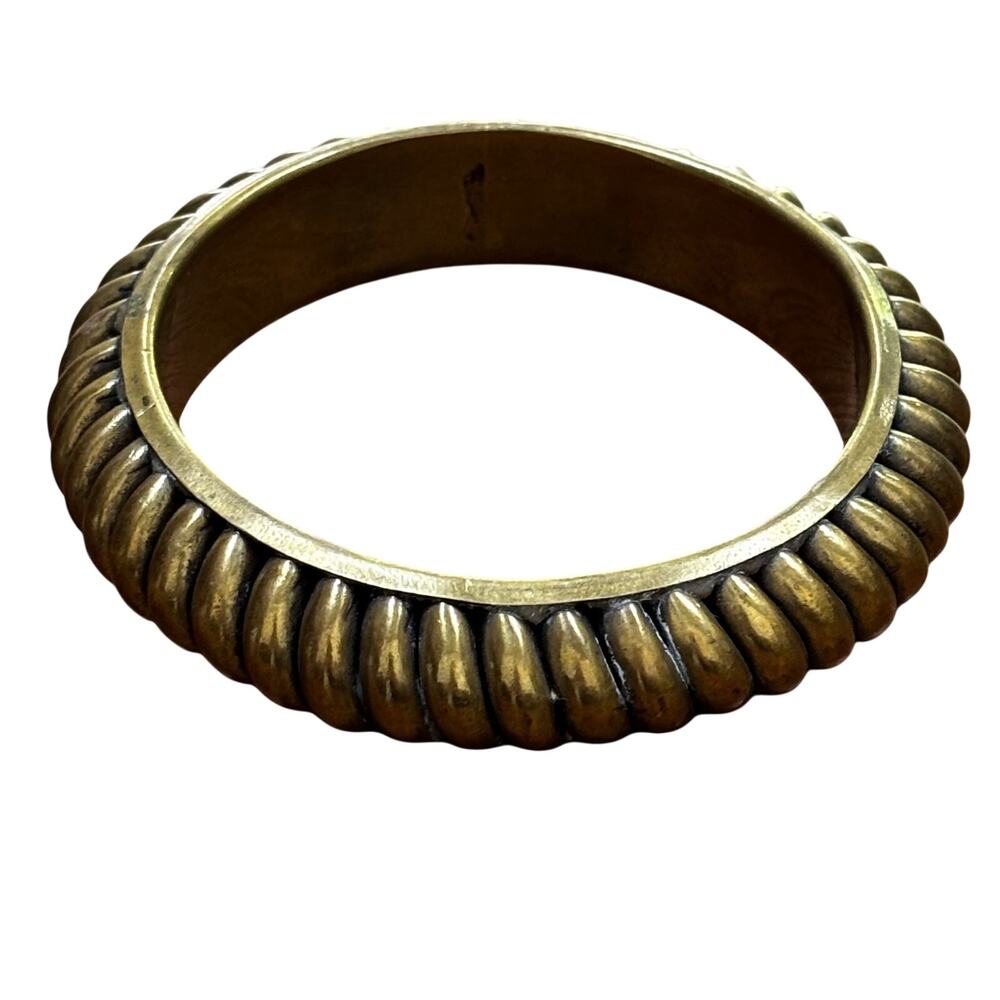 Vintage brass bangle bracelet gold rope textured dimensional Boho Festival